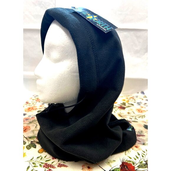 New Due North Black Fleece Hood With Adjustable Drawstring Winter 20” Length - Picture 1 of 6